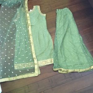 lehenga Choli set 3 piece gharara wedding guest mehendi event gold embroidery